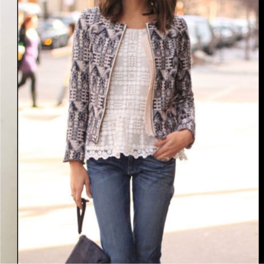 HeiHei Anthropologie Faifo Jacket Womens Size 8 Aztec Zipper Office Career